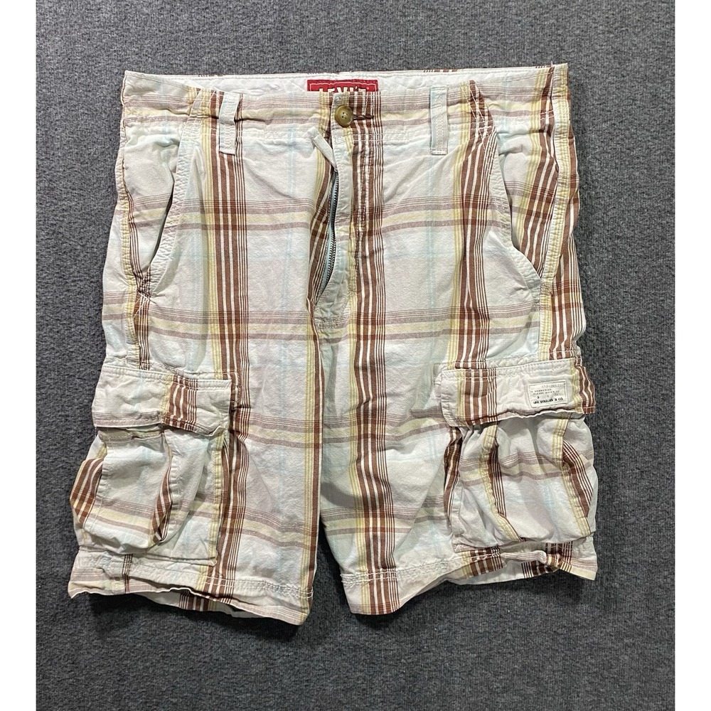 Levi's Cargo Shorts Mens Brown Plaid Pockets Size 34W